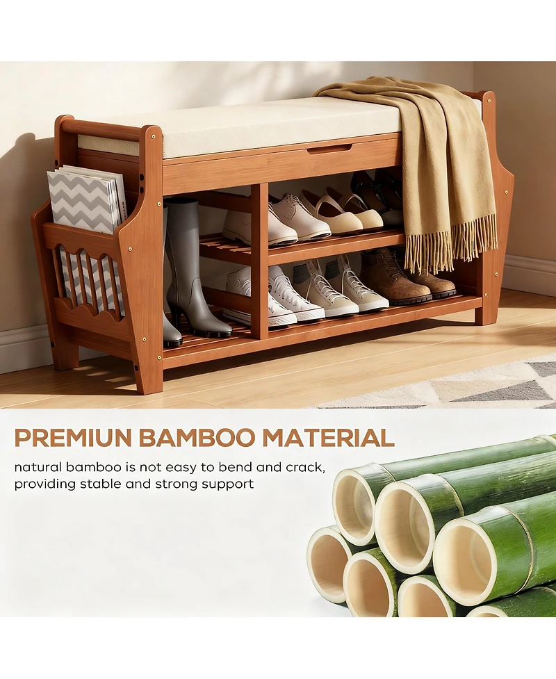 Yigii Shoe Bench 3 Tier Entryway Storage Rack with Side Holders Removable Cushion