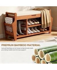 Yigii Shoe Bench 3 Tier Entryway Storage Rack with Side Holders Removable Cushion