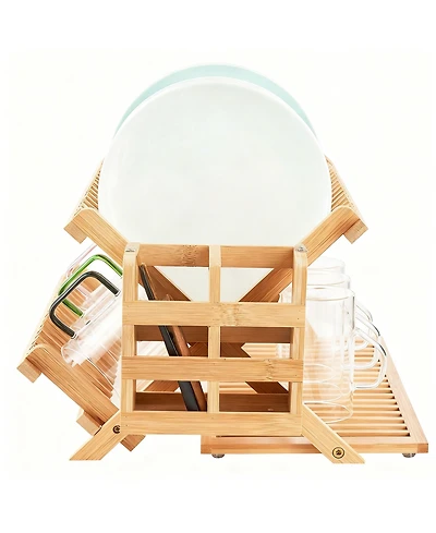 Yigii Bamboo Dish Drying Shelf Collapsible Utensil Holder Kitchen Counter