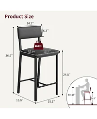 gaomon Set of 4 Counter Height Bar Stools - Pu Leather Upholstery,Backrest and Footrest,Thick Cushion,Sturdy Metal Legs