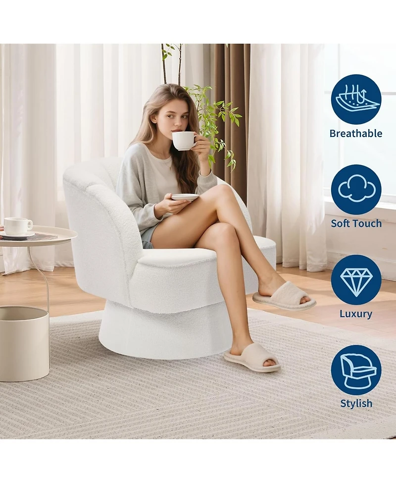 gaomon Swivel Barrel Accent Chair Set Teddy Fabric, Beige