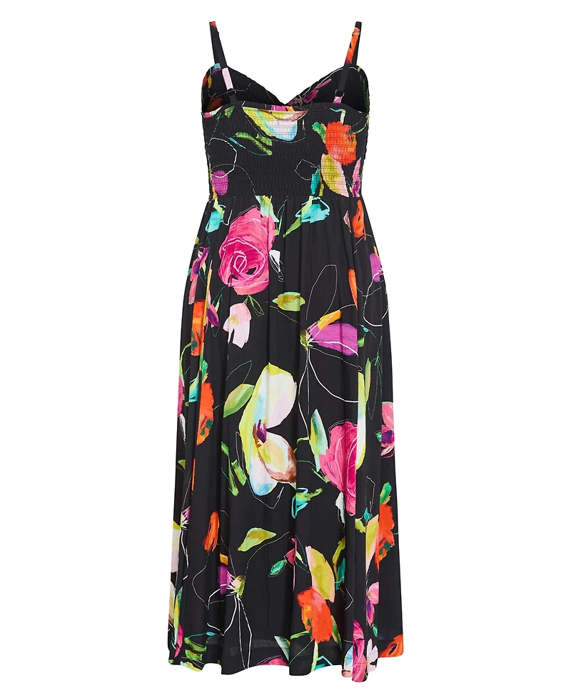 City Chic Women's Plus Malina Sketch Print Shirred Maxi Dress