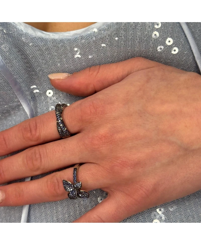 Suzy Levian New York Sterling Silver Sapphire Flower Ring