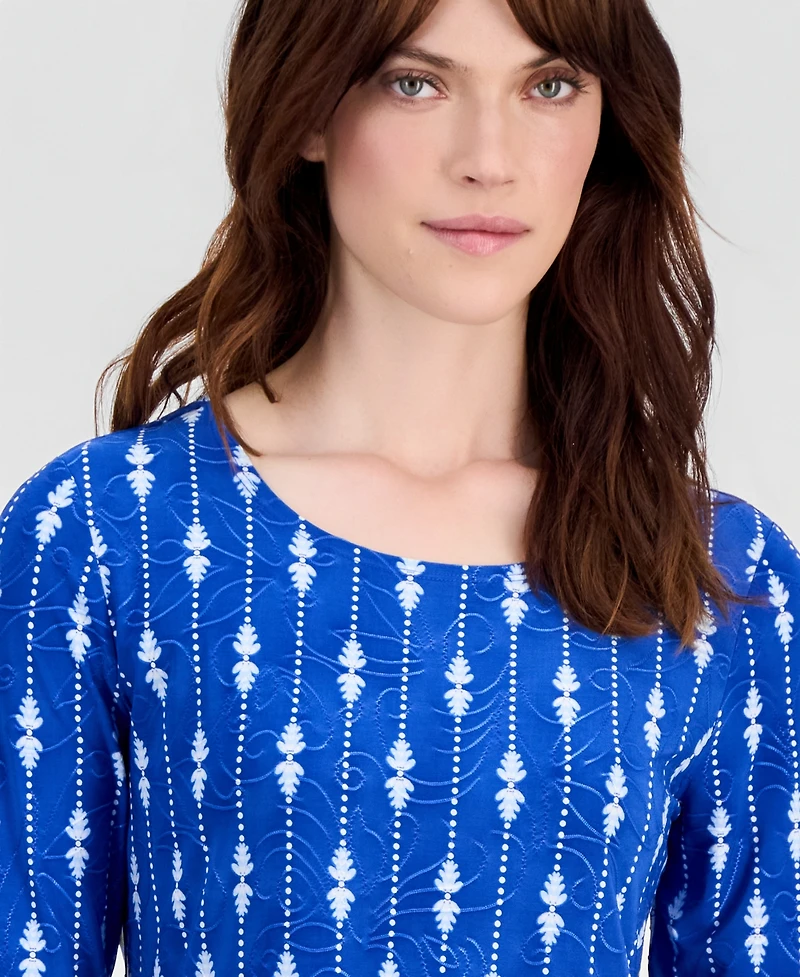 Jm Collection Women's Printed 3/4 Sleeve Scoop-Neck Jacquard Top, Macy's Exclusive