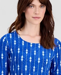 Jm Collection Women's Printed 3/4 Sleeve Scoop-Neck Jacquard Top, Macy's Exclusive