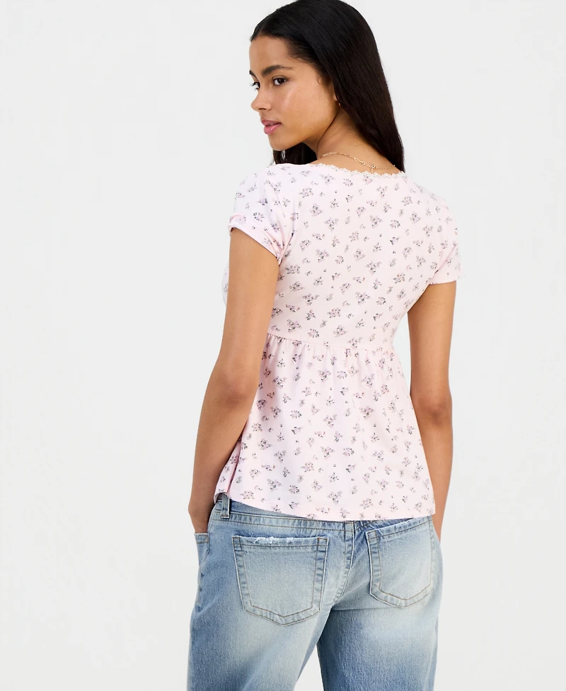 Hippie Rose Juniors' Surplice-Neck Babydoll Top