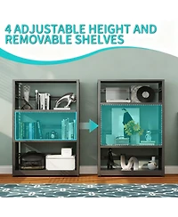 Yigii Industrial Bookshelf Metal Bookcase Adjustable Shelves Storage Organizer
