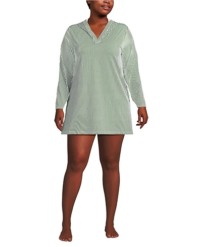 Lands' End Plus SunShade Upf 50 Hooded Mini Swim Cover-Up Dress