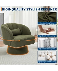 gaomon Modern Swivel Barrel Accent Chair,360 Teddy Fabric Upholstered Armchair with Striped Backrest and Plush Padding,Comfy Round Lounge Chair