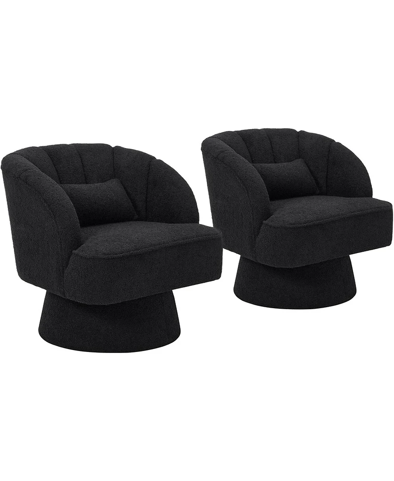 gaomon Modern Swivel Barrel Accent Chair,360 Teddy Fabric Upholstered Armchair with Striped Backrest and Plush Padding,Comfy Round Lounge Chair,2 Pcs