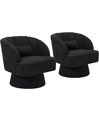gaomon Modern Swivel Barrel Accent Chair,360 Teddy Fabric Upholstered Armchair with Striped Backrest and Plush Padding,Comfy Round Lounge Chair,2 Pcs