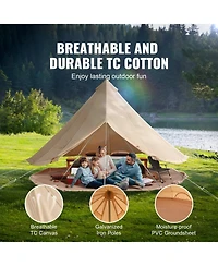 Mecale 13 Ft Canvas Bell Tent with Stove Jack for 4-Season Camping, Fits 6 People