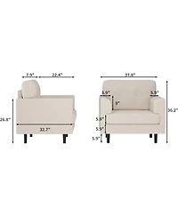 gaomon Single Sofa Armchair,38" Linen Upholstered Armrest Accent Chair with High-Density Foam and Fixed Armrests,Comfy Reading Chair for Living R