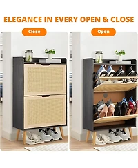 Gaomon Rattan Shoe Cabinet for Entryway, Holds 12-18 Pairs of Shoes, Anti-Tip Design Closet