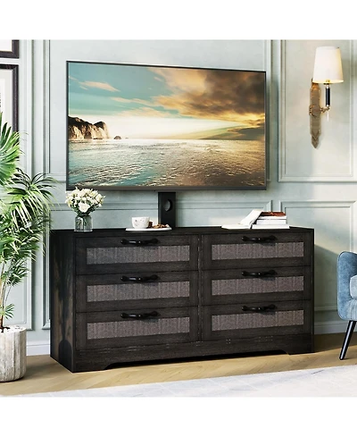gaomon 47.2'' Tv stand with mount, modern entertainment center with 6 drawer rattan dresser and media console storage for 32–85'' TVs.