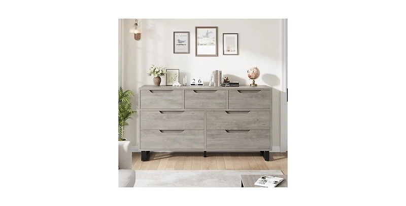 gaomon 7 Dresser for Bedroom, 55" Wide Dresser, Freestanding Horizontal Drawer with Storage