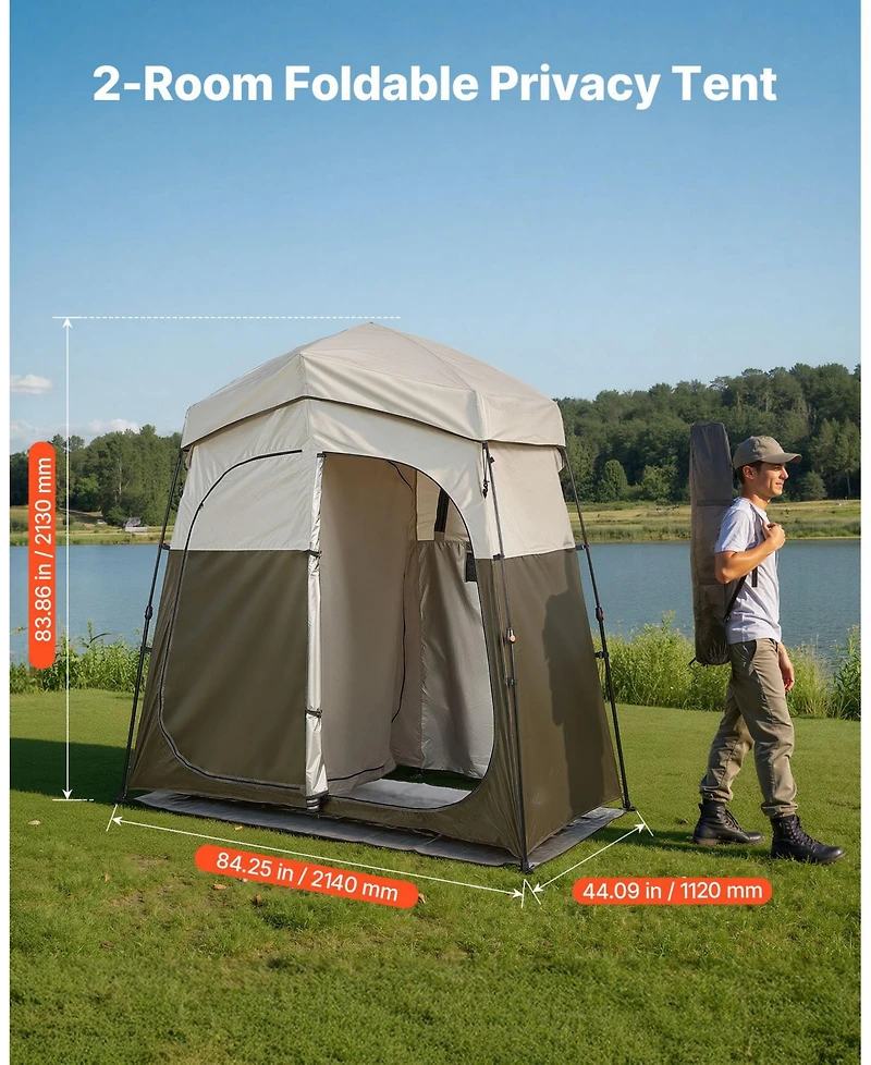 Mecale 2-Room Portable Camping Shower Tent with Carry Bag