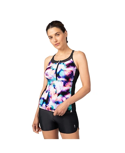 Free Country Women's Mesh Zip-Up Tankini Top