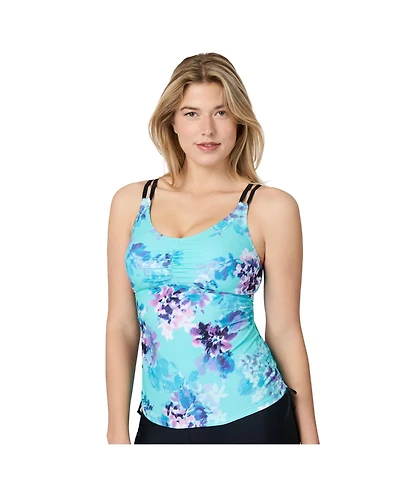 Free Country Women's Side Shirred V-Neck Tankini Top