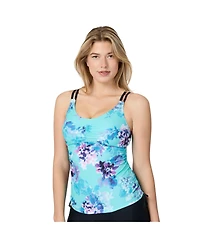 Free Country Women's Side Shirred V-Neck Tankini Top