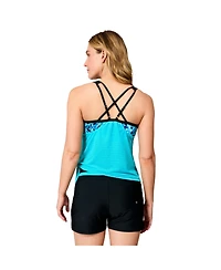Free Country Women's Textured Mesh Side Tie Blouson Tankini Top