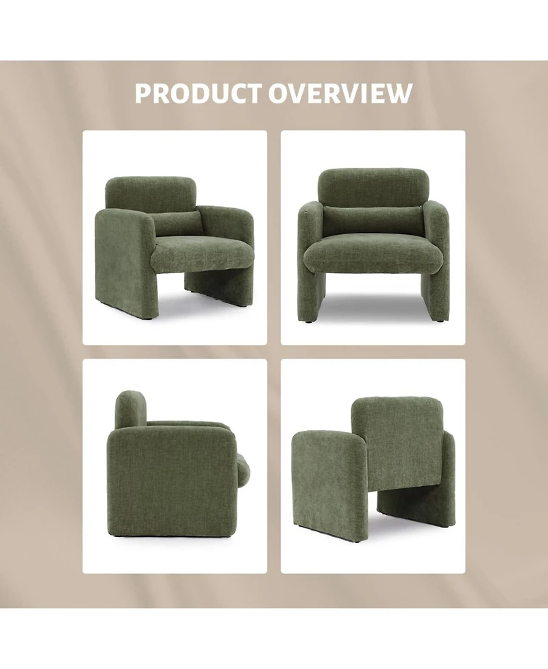 gaomon Single Sofa Chair, Reading Chair for Bedroom, Cozy Chenille Armchair, Mid Century Modern Accent Chair with Arms and Lumbar Pillow