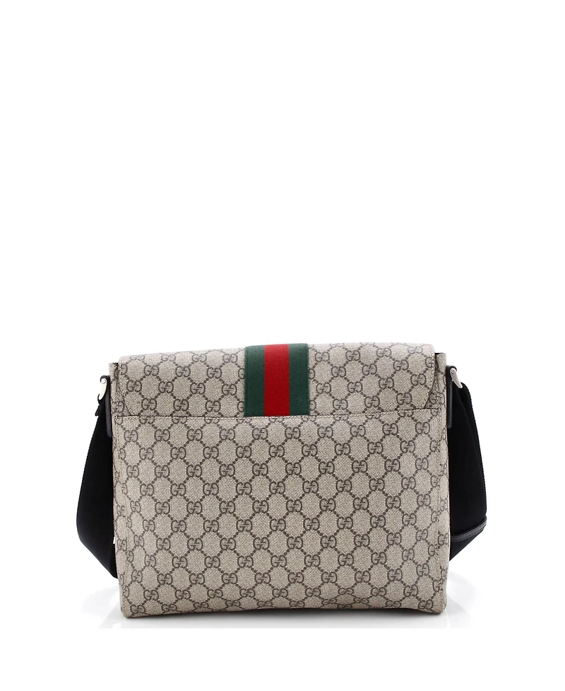 Pre-Owned Gucci Medium Web Flap Messenger Bag Gg Coated Canvas