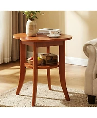 Tribesigns Solid Wood End Table, 2-Tier Sofa Side Table with Storage Shelf, Mid Century Modern Wooden Bedside Nightstand