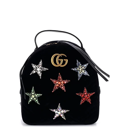 Pre-Owned Gucci Small Gg Marmont Backpack Embellished Matelasse Velvet
