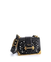 Pre-Owned Prada Small Cahier Crossbody Bag Studded Laser Cut Leather