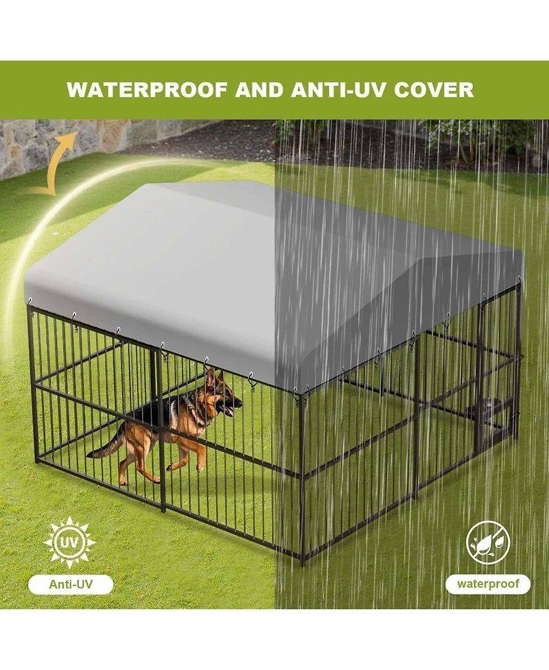 gaomon 10x10x6 ft Outdoor Dog Kennel for Large Dogs, Lockable Dog Enclosure with Uv-Resistant Waterproof Roof