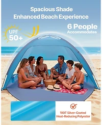 Mecale 6-Person Beach Tent Sun Shelter with Upf 50+ Protection and Sand Pockets