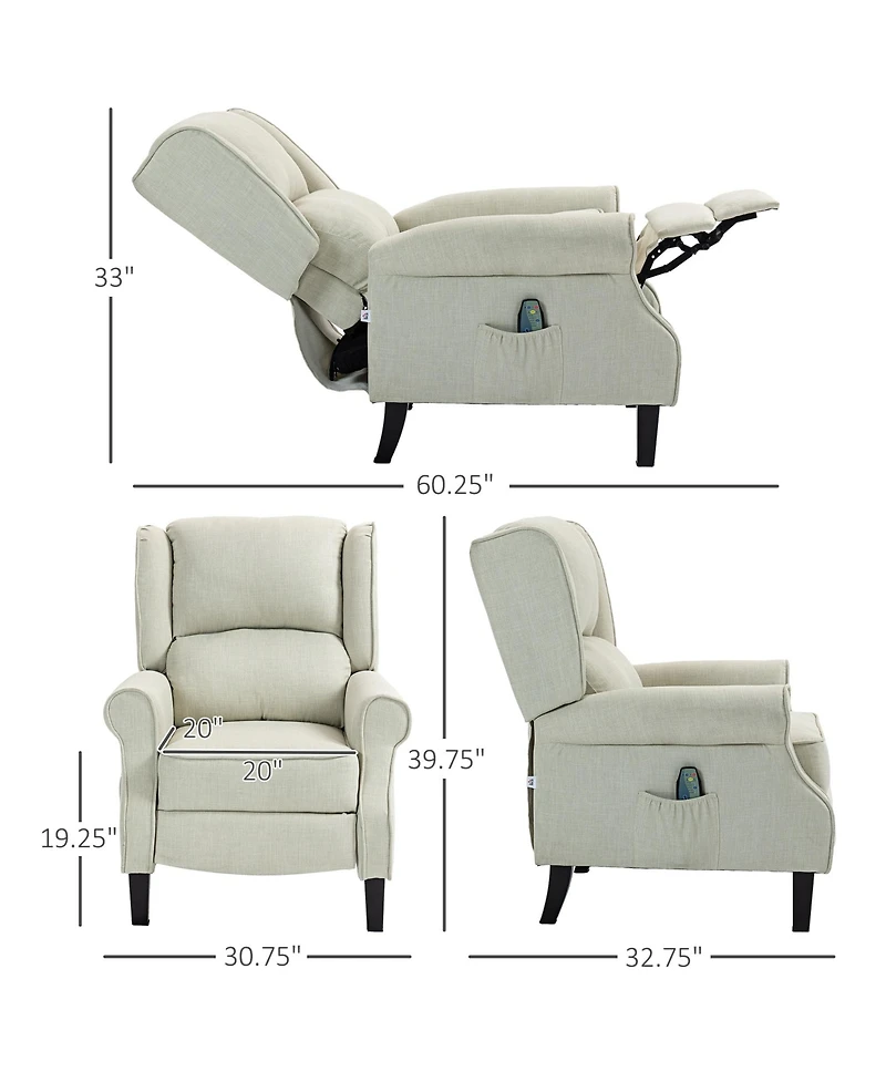 Boyel Living Vibration Massage Recliner Chair with Heat Linen Fabric Push Back Living Room Sofa