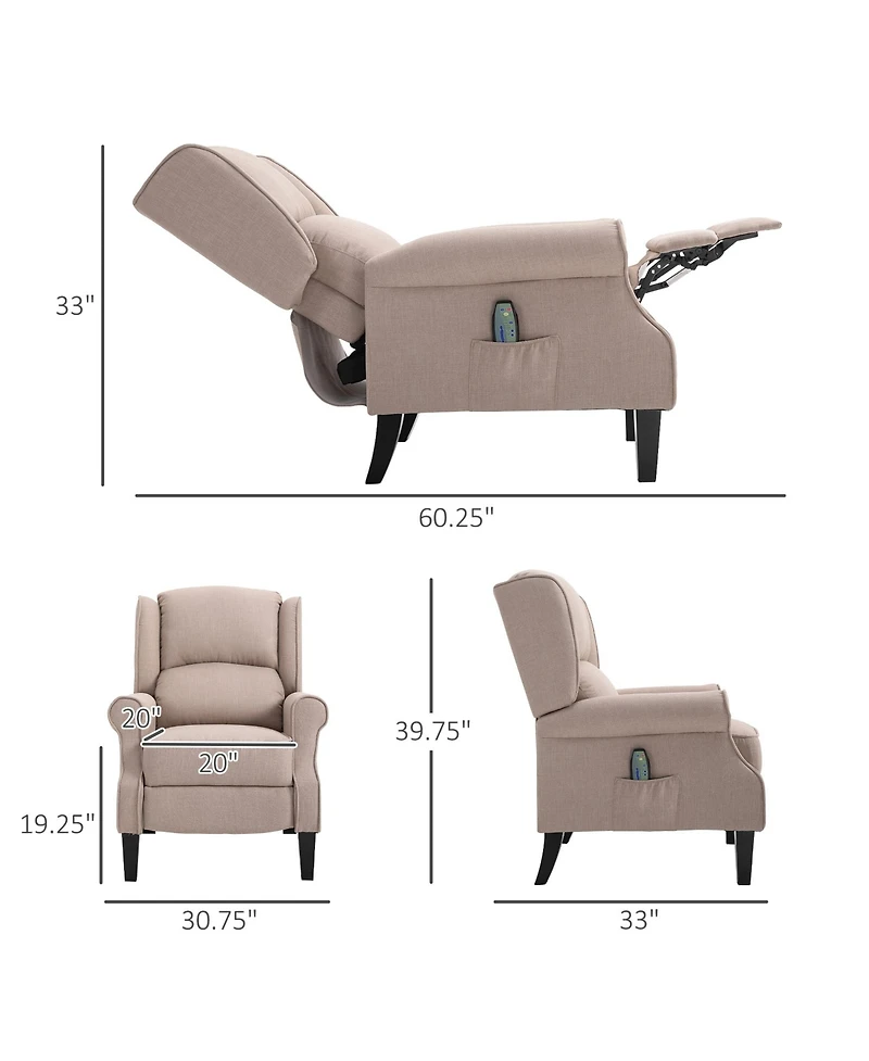Boyel Living Vibration Massage Recliner Chair with Heat Linen Fabric Push Back Room Sofa