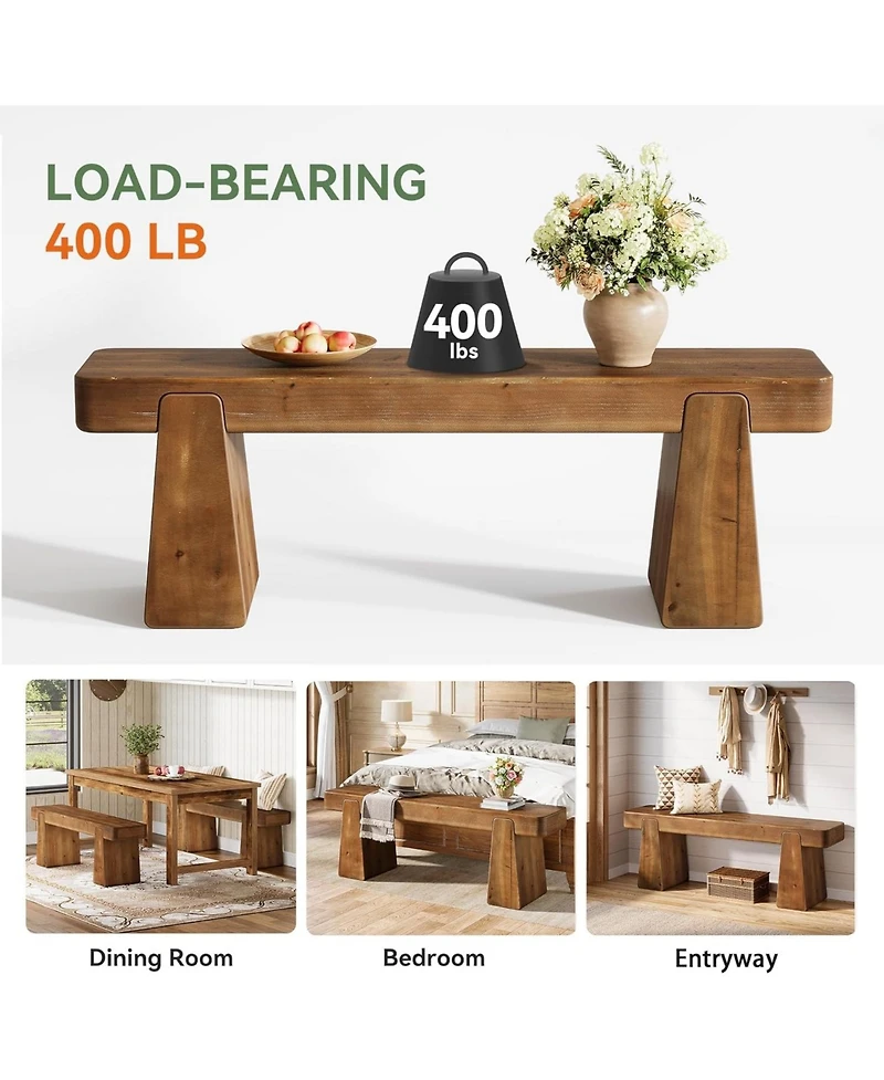 Tribesigns Solid Wood Bench, 47-Inch Farmhouse Entryway Bench with Thickened Legs, Narrow Indoor Wooden Bench