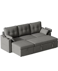 gaomon 85" Reversible L-Shaped Sleeper Sofa Bed with Pull-Out Bed, Storage Chaise, Usb-c Ports, Removable Covers and Cup Holder