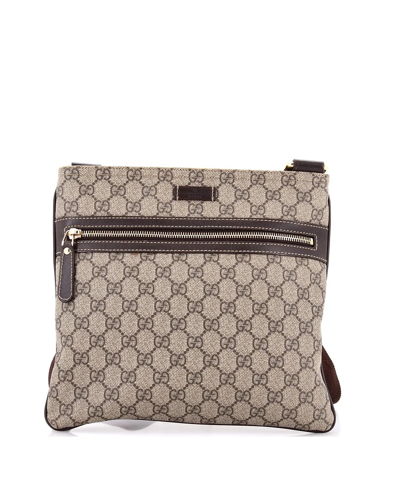 Pre-Owned Gucci Medium Front Zip Flat Messenger Bag Gg Coated Canvas