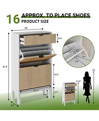 gaomon Shoe Storage Cabinet with 2 Flip Drawers & Large Drawer, Farmhouse Fluted Shoe Organizer with Metal Legs