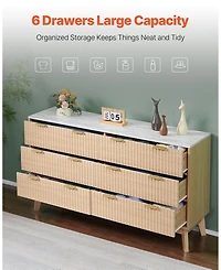 Gouun 6 Drawer Fluted Dresser with Spacious Storage for Bedroom and Entryway