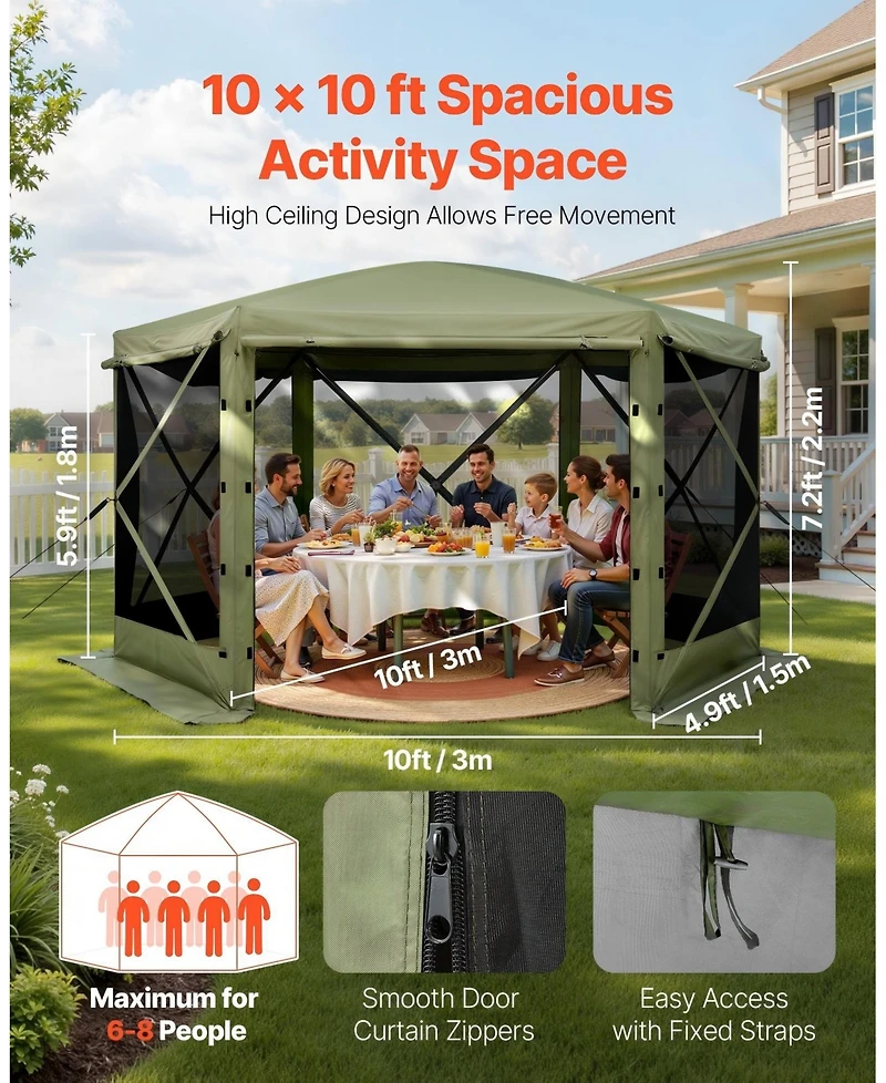 Gouun 10 x 10 ft 6-Sided Pop-Up Gazebo Screen Tent with Carry Bag