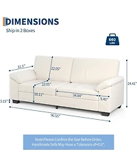 gaomon 90" Velvet 3-Seater Sofa, Oversized Loveseat with Wide Armrests