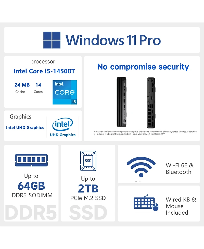 Hp ProDesk 400 Mini Desktop Intel Core i5 16GB Ram Intel Uhd Graphics 512GB Ssd Storage Windows 11 Pro