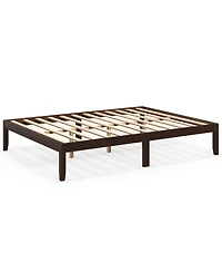 Sugift 82" Queen Size Wood Bed Frame with Wooden Slats Support and Rubber Wood Legs-Espresso