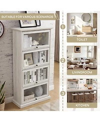 Rainsken Display Cabinet with 4 Flip up Glass Doors, 4-Tier Versatile Storage Organizer, Antique Bookcase for Office, Living Room