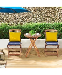 sumyeg 3-Piece Folding Patio Bistro Set with Cushions and Round Table