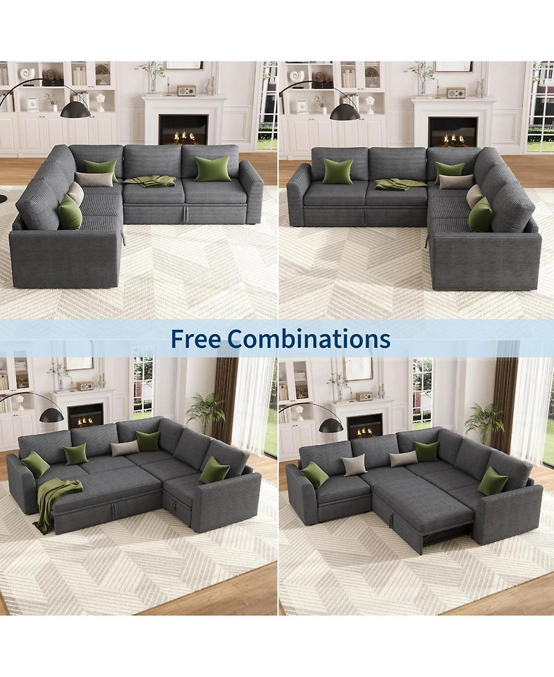 gaomon Sectional Sleeper Sofa, Corduroy Couch with Pull-Out Bed and Storage