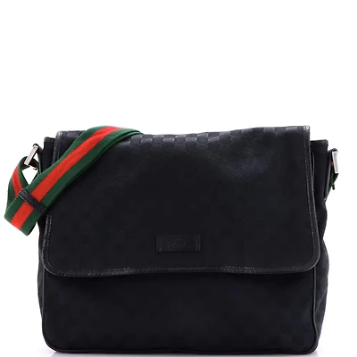 Pre-Owned Gucci Medium Web Strap Flap Messenger Gg Canvas