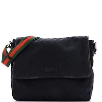 Pre-Owned Gucci Medium Web Strap Flap Messenger Gg Canvas