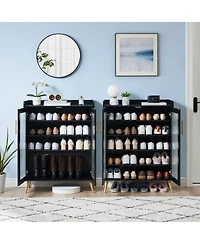 gaomon Shoe Cabinet with Glass Doors, 5-Tier Entryway Shoe Organizer Storage Rack