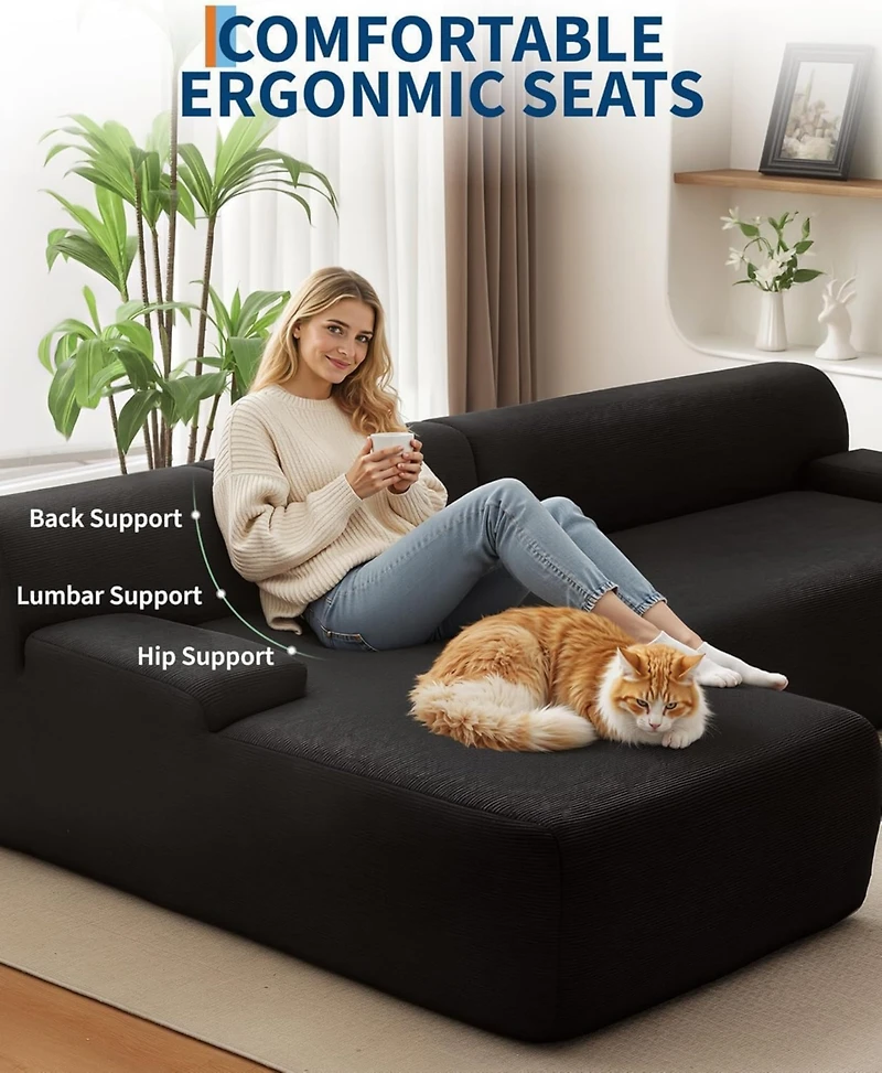 gaomon 108" Cloud Sectional Sofa with Chaise, Boneless Corduroy L-Shaped Couch, No Assembly